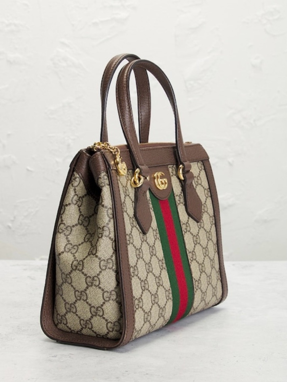 Gucci Convertible Brown GG Supreme Canvas Satchel with Green-Red Web Stripe - Picture 2 of 14